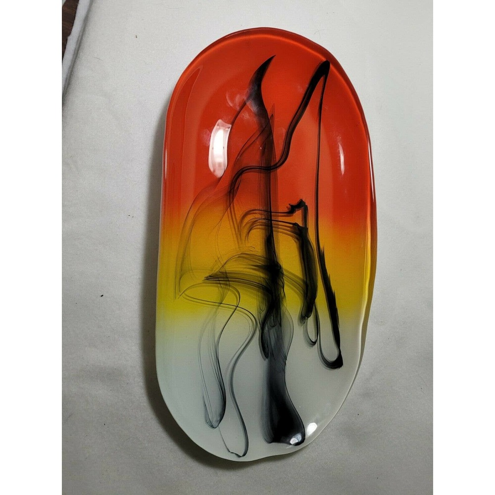 art Glass Swirl Platter 14" x 8" made in Turkey Red Pomegranite